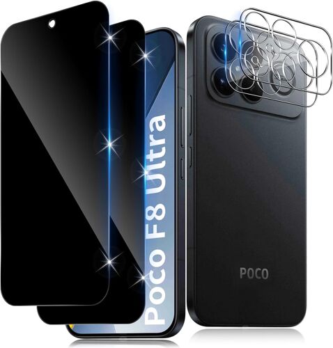 Verre Trempé Anti-Espion Pour Xiaomi Mi Poco F8 Ultra Avec Caméra Arrière Protecteur [2+2 Pcs], Protection Objectif Caméra Pour Tout Coque¿Dureté 9H Hd Glass Anti-Spy Protection D`Écran