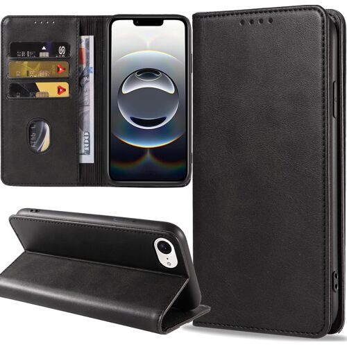 SUBZONAL-Coque pour iPhone 16e / iPhone 17e, Housse en Cuir PU Flip Pochette Portefeuille Étui avec Emplacement Carte Magnétique Antichoc, Noir