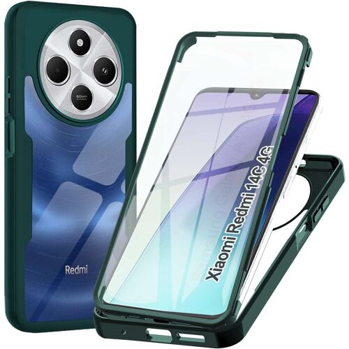 Coque Pour Xiaomi Redmi 14C 5G/4G / Poco C75 / Redmi A4, Transparent Housse Avec Protection Écran, 360 Degrés Double Protection Antichoc Coque Silicone Intégrale Etui Pour Redmi 14C 4G, Vert