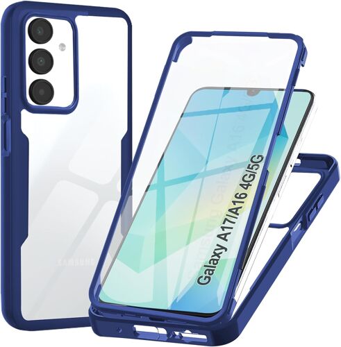 ELVORIX-Coque pour Samsung Galaxy A16 5G / 4G, Transparent Housse avec Protection écran, 360 Degrés Double Protection Antichoc Coque Silicone Intégrale Etui pour Galaxy A16 5G / 4G,Bleu