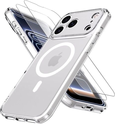 Magnétique Coque Pour Iphone 17 Pro Avec 2 Pièces Iphone 17 Pro Verre Trempé Protection Écran,Compatible Avec Magsafe,Anti Rayures,Compatible Avec Iphone 17 Pro 6,3 Pouces,Transparent