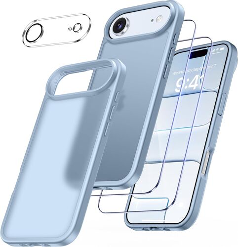 4 En 1 Coque Pour Iphone Air Avec 2 Verre Trempé Et 1 Caméra Protecteur, [Coussin D'Air Intégré] Antichoc Antirayures Bumper Protection Housse Pour Iphone Air 6,5"", Bleu Foncé