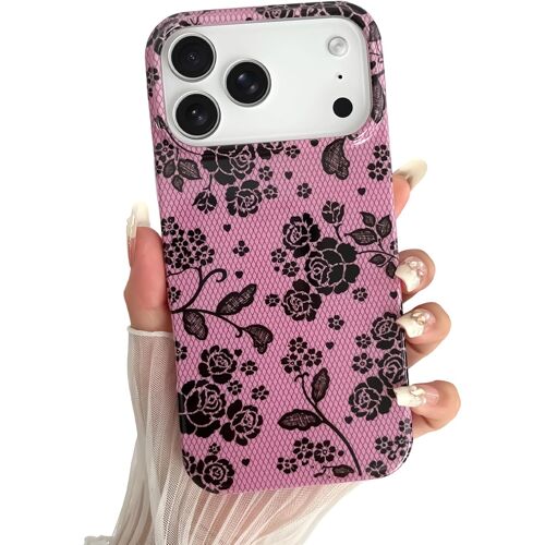 Coque Pour Iphone 17 Pro Max¿Motif Vintage En Dentelle Rosee Souple Et Fine En Tpu Résistant Aux Chocs Pour Femmes Et Filles-Rose