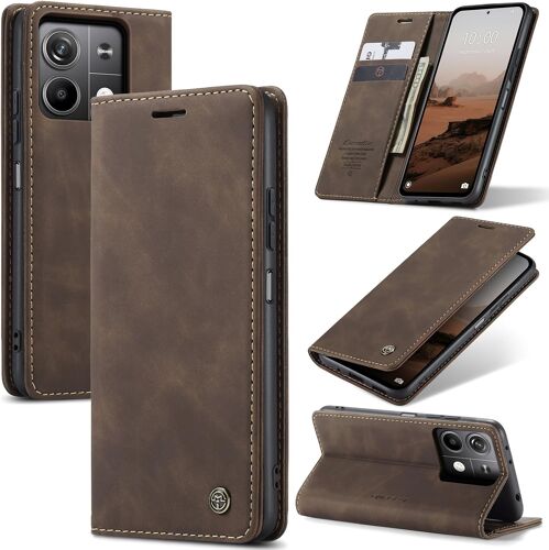 Coque Pour Xiaomi Redmi Note 13 5G Clapet Case En Cuir Pochette Protection Portefeuille Rabat Etui Premium Housse Porte Carte Magnétique Étui Pour Xiaomi Redmi Note 13 5G, Café