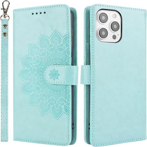 Etui Coque Pour Iphone 16 Pro Max, [Housse En Cuir] [Etui À Rabat Avec Porte Carte] Magnétique Clapet Pochette Portefeuille Case Pour Iphone 16 Pro Max - Vert