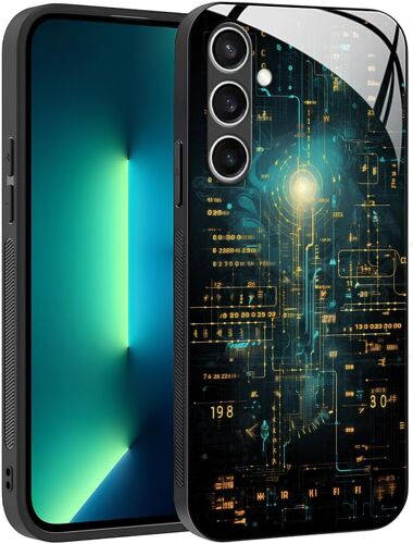 Coque Pour Samsung Galaxy S24 Fe 5G - Motif Abstrait Artistique Géométrique Arrière Verre Étui, Antichoc Anti-Rayures Antidérapant Housse (Cyberpunk)