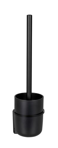 Brosse Wc Murale Turbo-loc Carpino Wenko Fixation séns Perçage Turbo-loc 40kg Surfaces Lisses Ou Vis, Brosse Avec Couvercle Plastique, Support Mural Métal Noir, 9,5x35x10cm