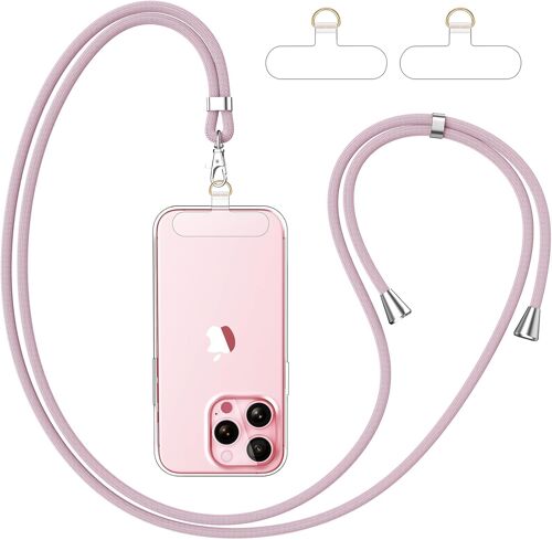 MEVRONISSHOP-Cordon Telephone Portable, Avec 2 Patchs Transparent Durables, Lanière de Téléphone Portable 1,6m Adjustable, Collier Compatibles avec Tous Les Smartphones et Plupart des Coques-Rose Dor