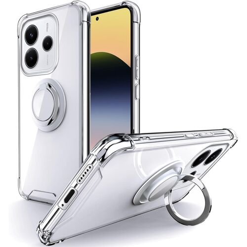 ELVORIX-Coque pour Xiaomi Redmi Note 14 4G (Pas pour 5G), Etui avec Support à Anneau Rotatif à 360 Degrés, Housse Mince en TPU Souple Antichoc pour Redmi Note 14 4G - Transparente