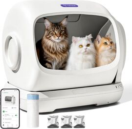 Ubpet C42 Bac À Litière Autonettoyant,Bac À Litière Électrique Automatique Extra-Large 106 L Pour Plusieurs Chats, Bac À Litière Intelligent Avec Protection Anti-Pincement, Contrôlable Par Application