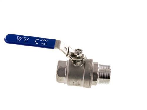 Robinet à boisseau sphérique à 2 voies en acier inoxydable, de mâle à femelle R/Rp 1-1/2 pouce PN 63