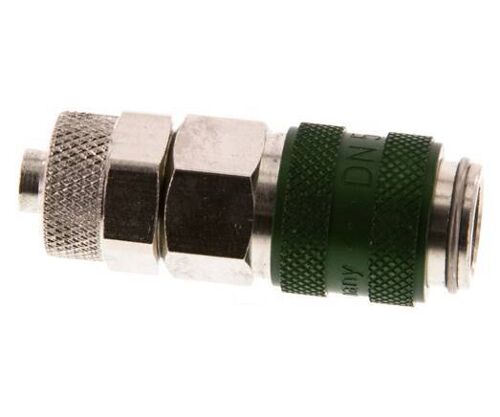 Laiton nickelé DN 5 Coupleur à air vert Douille 6x8 mm Écrou-raccord Double obturation
