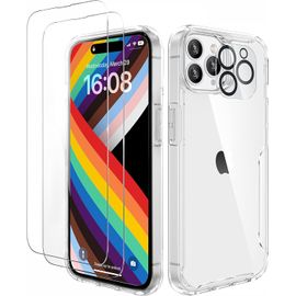 Coque pour iPhone 14 Pro (6,1""), avec [2 Verre Tremp¿¿ et 1 Cam¿¿ra Protecteur] Souple Silicone Bumper PC Rigide Dos Transparent Etui iPhone 14 Pro Coque iPhone 14 Pro Transparente