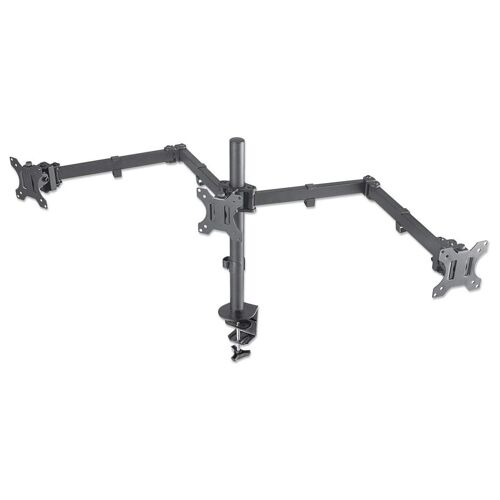 Manhattan Support de bureau triple pour TV/moniteurs, écrans 10" à 27", fixation à l'arrière par pince, Compatibilité VESA : 75x75 et 100x100 mm (vérifiez les dimensions des quatre trous de fixation à l'arrière), charge max. 7 kg par écran, noir