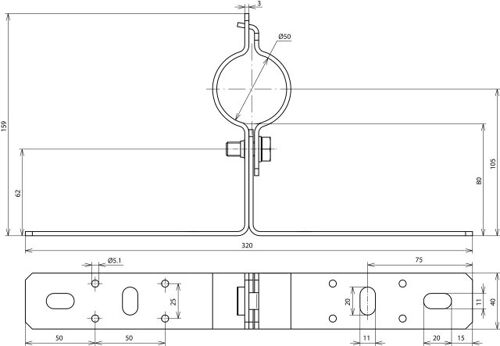 Dehn Support de montage en acier inoxydable avec taquet pour tuyaux de 50 mm - 105340
