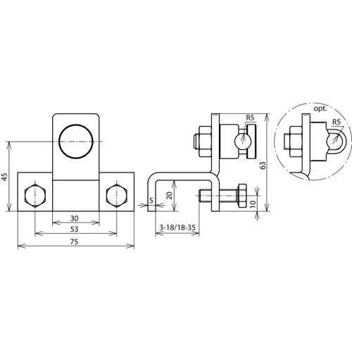 Dehn Clamp Type Vertical Pour Profilés 18-35mm Avec Connecteur KS - 372159