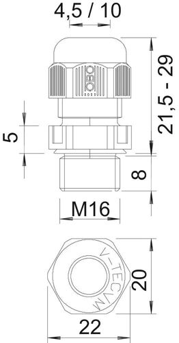 M16 IP68 V-Tec Passe-Câble Avec Protection Contre La Traction - 2022845 [10 Pièces]