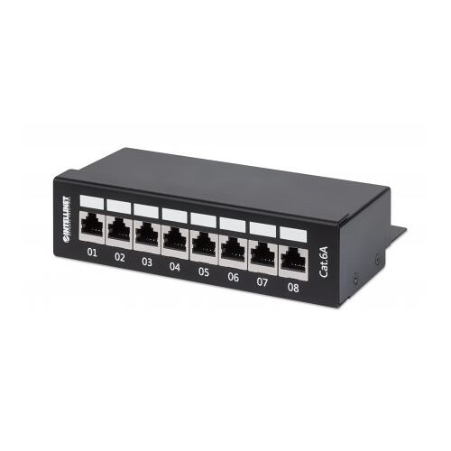 Intellinet Panneau de brassage, Cat6A, FTP, 8 ports, bureau, blindé, blocs 90° à insertion par le dessus (punch-down), noir