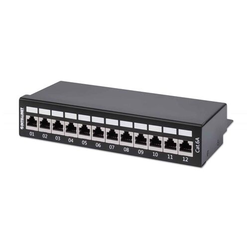 Intellinet Panneau de brassage, Cat6A, FTP, 12 ports, bureau, blindé, blocs 90° à insertion par le dessus (punch-down), noir
