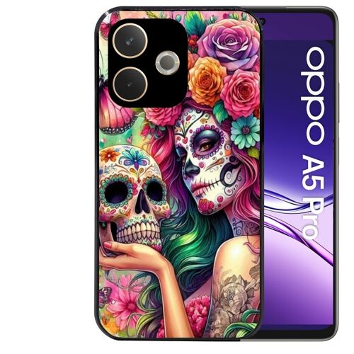 Coque noire Taperso pour OPPO A5 PRO 4G et 5G avec motif tete de mort calavera skull
