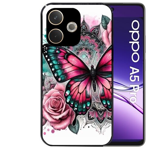 Coque noire Taperso pour OPPO A5 PRO 4G et 5G avec motif papillon rose