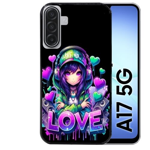 Coque noire Taperso pour Galaxy A17 5G avec motif anime manga et love