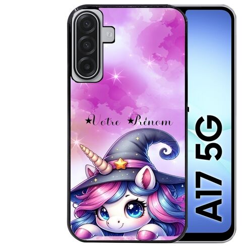 Coque noire Taperso pour Galaxy A17 5G avec motif licorne magic avec prenom