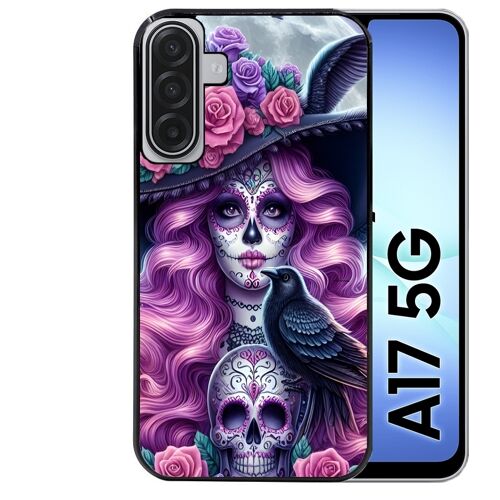 Coque noire Taperso pour Galaxy A17 5G avec motif tete de mort calavera et corbeau