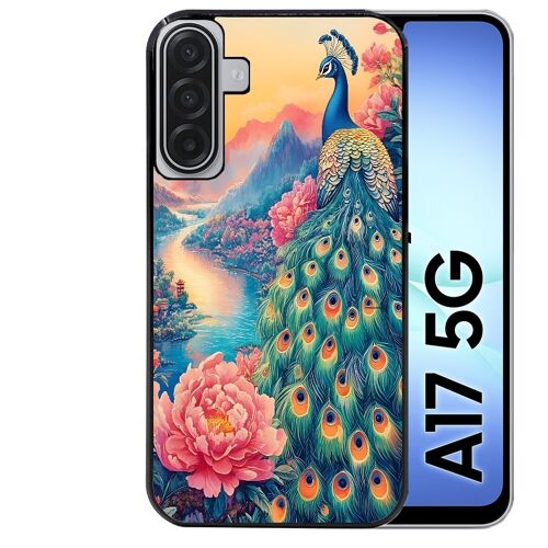 Coque noire Taperso pour Galaxy A17 5G avec motif paon japan