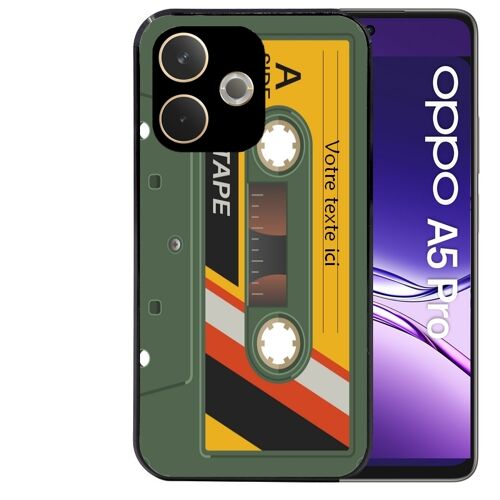 Coque noire Taperso pour OPPO A5 PRO 4G et 5G personnalisable avec motif cassette kaki
