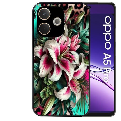 Coque noire Taperso pour OPPO A5 PRO 4G et 5G avec motif leopard hibiscus