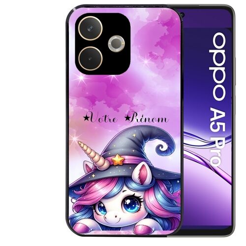 Coque noire Taperso pour OPPO A5 PRO 4G et 5G avec motif licorne magic avec prenom