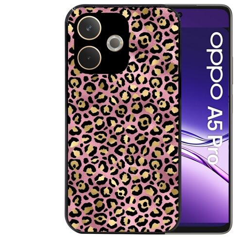 Coque noire Taperso pour OPPO A5 PRO 4G et 5G avec motif leopard rose