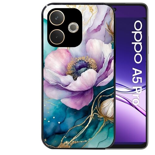 Coque noire Taperso pour OPPO A5 PRO 4G et 5G avec motif marbre fleur