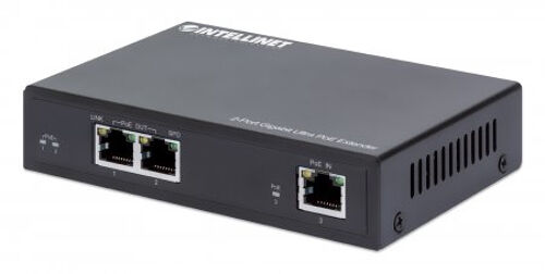 Intellinet Prolongateur Ultra PoE Gigabit 2 ports, extension PoE jusqu'à 100 m, budget PoE 60 W, 2 ports PSE de 30 W chacun, compatible IEEE 802.3bt/at/af, boîtier métal, Alimentation par Ethernet, Power Over Ethernet, garantie de 3 ans