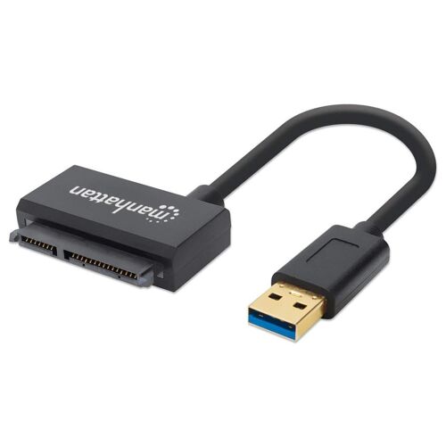 Manhattan Câble adaptateur USB-A vers SATA 2,5", 42 cm, mâle à mâle, 5 Gbit/s (USB 3.2 Gen1 / USB 3.0), prend en charge LBA 48 bits, noir, garantie 3 ans
