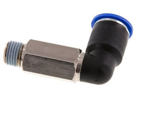 raccord enfichable coudé 90deg 12mm x R1/4'' avec filetage mâle Laiton/PA 66 NBR Manchon long rotatif