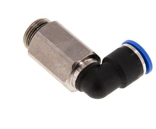 Raccord enfichable coudé 90° 10mm x G3/8'' avec filetage mâle Laiton/PA 66 NBR Manchon long orientable [2 pièces].