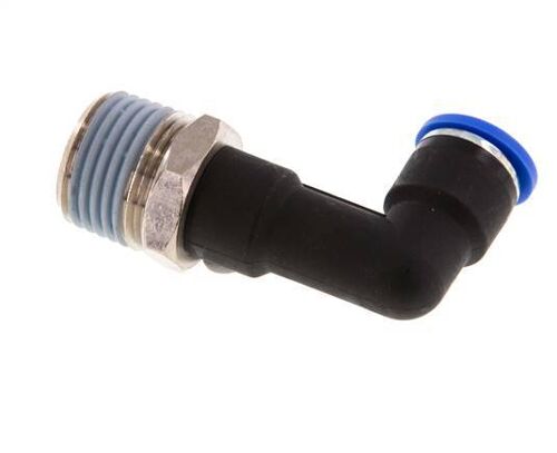 Raccord enfichable coudé 90° 10mm x R1/2'' avec filetage mâle Laiton/PA 66 NBR Long Corps Rotatif [2 Pièces].