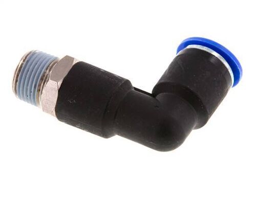 Raccord enfichable coudé à 90° 12mm x R3/8'' avec filetage mâle Laiton/PA 66 NBR Long Corps Rotatif [2 Pièces].