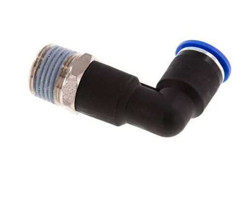 Raccord enfichable coudé à 90° 12mm x R1/2'' avec filetage mâle laiton/PA 66 NBR corps long orientable [2 pièces].