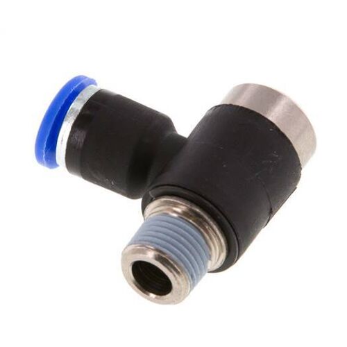 Raccord enfichable coudé 90deg 6mm x R1/8'' avec filetage mâle laiton/PA 66 NBR Hexagone intérieur orientable [2 pièces].