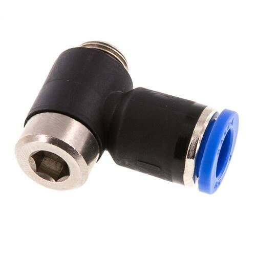 Raccord enfichable coudé 90deg 8mm x G1/8'' avec filetage mâle laiton/PA 66 NBR Hexagone intérieur rotatif [2 pièces].