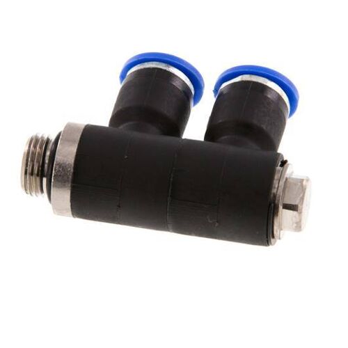 6mm x G1/8'' Manifold à 2 voies avec filetage mâle Laiton/PA 66 NBR Rotatif
