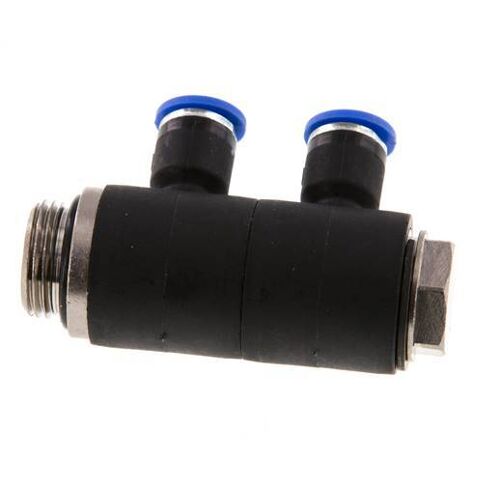 6mm x G3/8'' Manifold à 2 voies avec filetage mâle Laiton/PA 66 NBR Rotatif