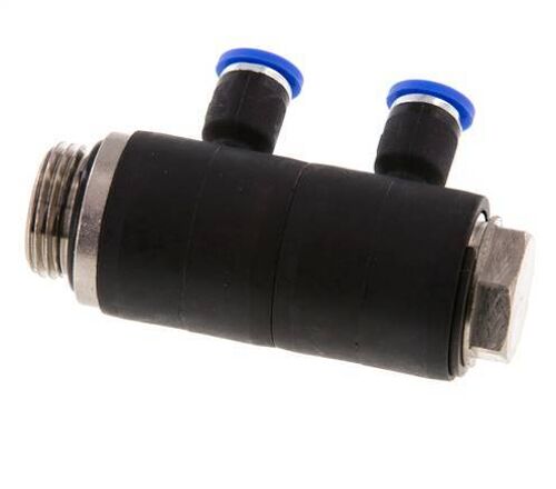 Raccord enfichable à 2 voies pour collecteur 4mm x G3/8'' avec filetage mâle laiton/PA 66 NBR rotatif