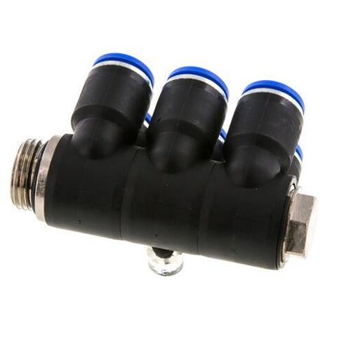 raccord enfichable 12mm x G1/2'' 6 voies pour collecteur avec filetage mâle Laiton/PA 66 NBR rotatif