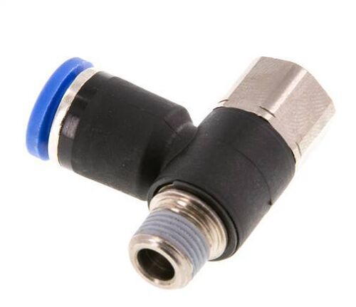 Raccord enfichable coudé 8mm x R1/8'' avec filetage mâle-femelle Laiton/PA 66 NBR Rotatif [2 Pièces].