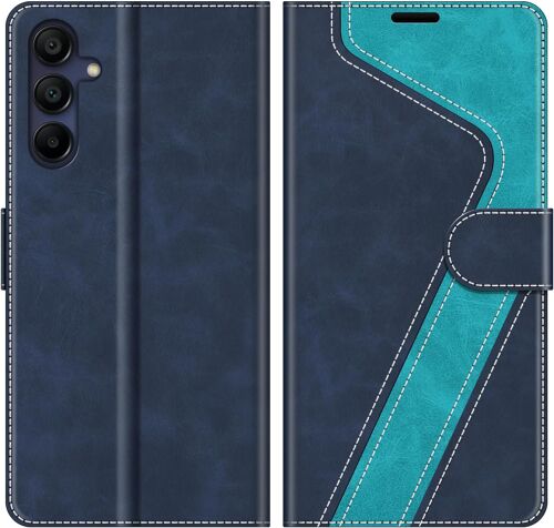 Coque pour Samsung Galaxy A15 5G, Housse en Cuir Magn¿¿tique Fonction Stand ?tui pour Samsung Galaxy A15 5G, ?l¿¿gant Bleu