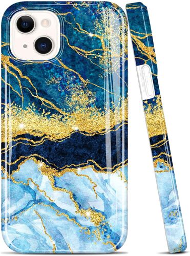 Coque iPhone 13 Coque TPU Gel Housse Etui Protection Mince Souple Coque pour iPhone 13 2021 6.1 Pouce - Marbre Dark Blue
